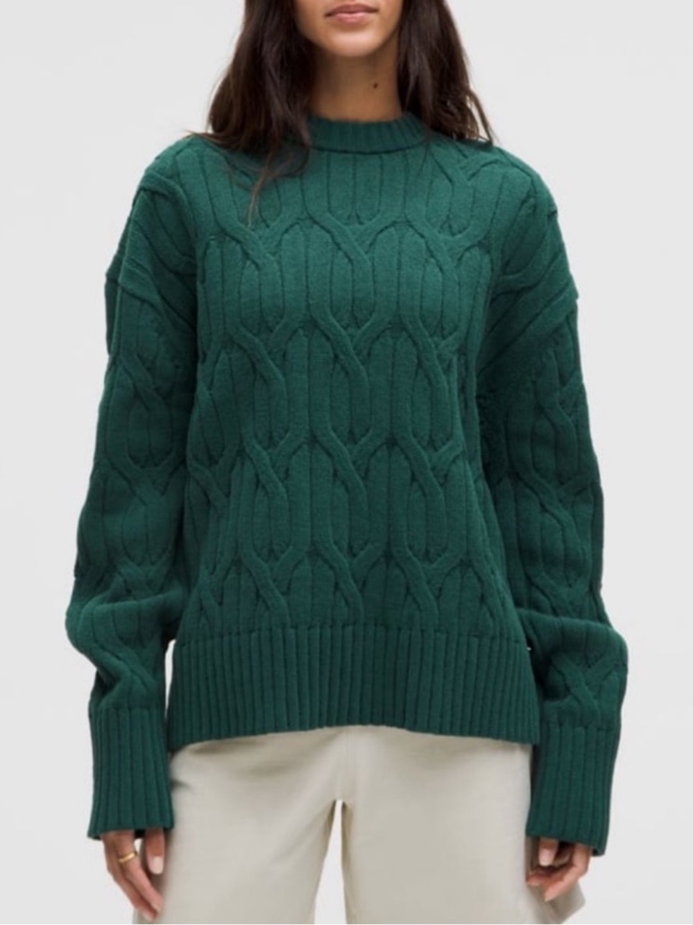 NWT Lululemon Cable Knit Oversized Crew Neck Sweater Storm Teal Size XS